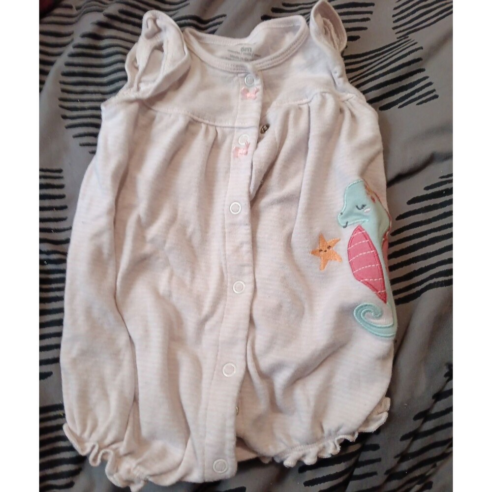 Carter Baby Girls' Soft Knit Romper -  6M Pink Stripe se horse Applique